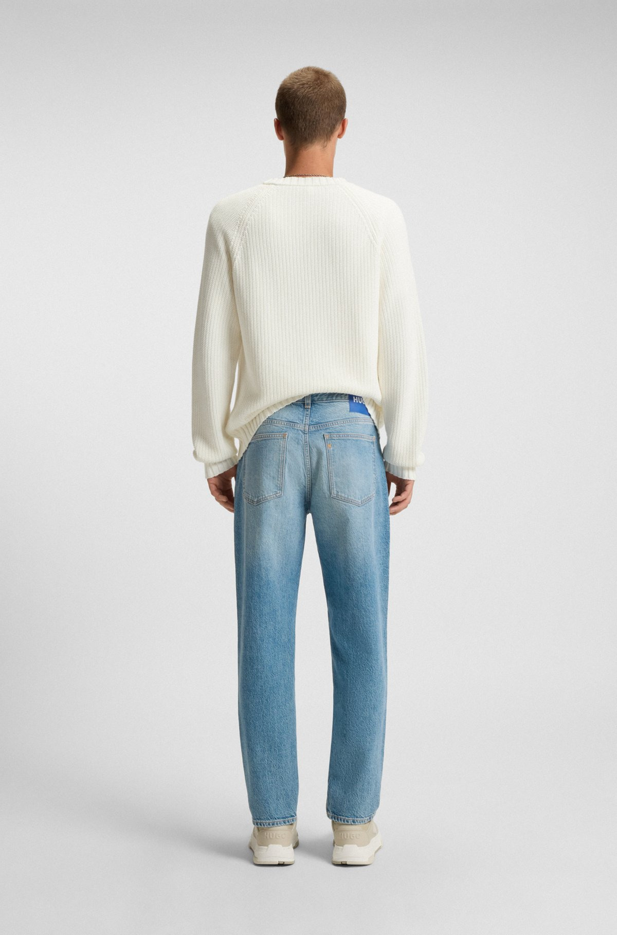 TAPERED-FIT JEANS IN GREEN-CAST STRETCH DENIM - 4