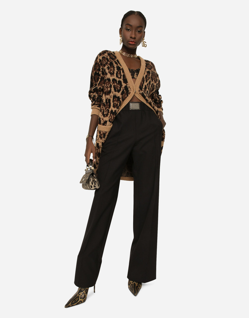 긴 모직 및 캐시미어 카디건과 jacquard leopard 디자인 5