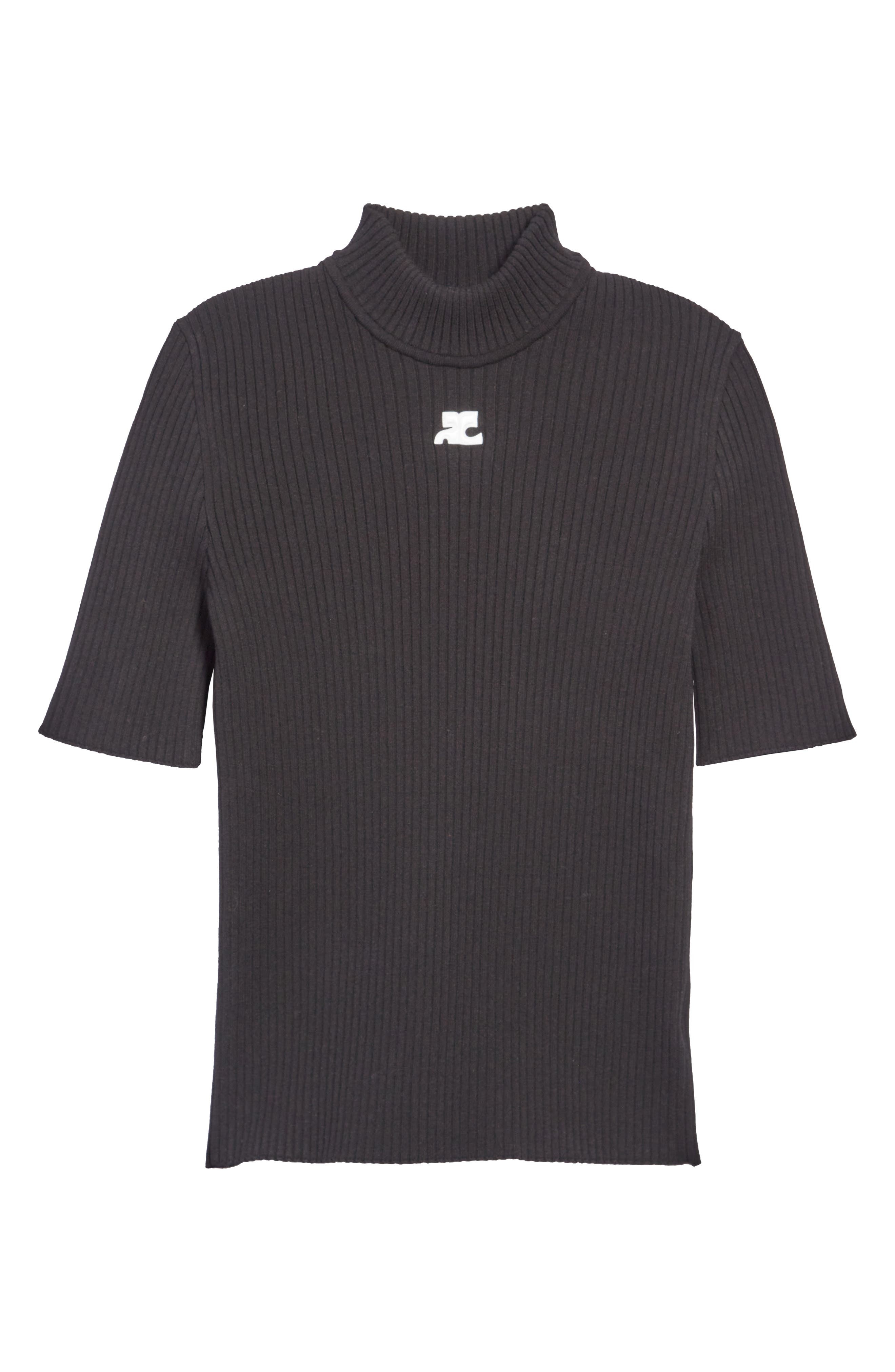 Courrèges Embroidered Logo Mock Neck Rib Sweater in Black at Nordstrom - 6