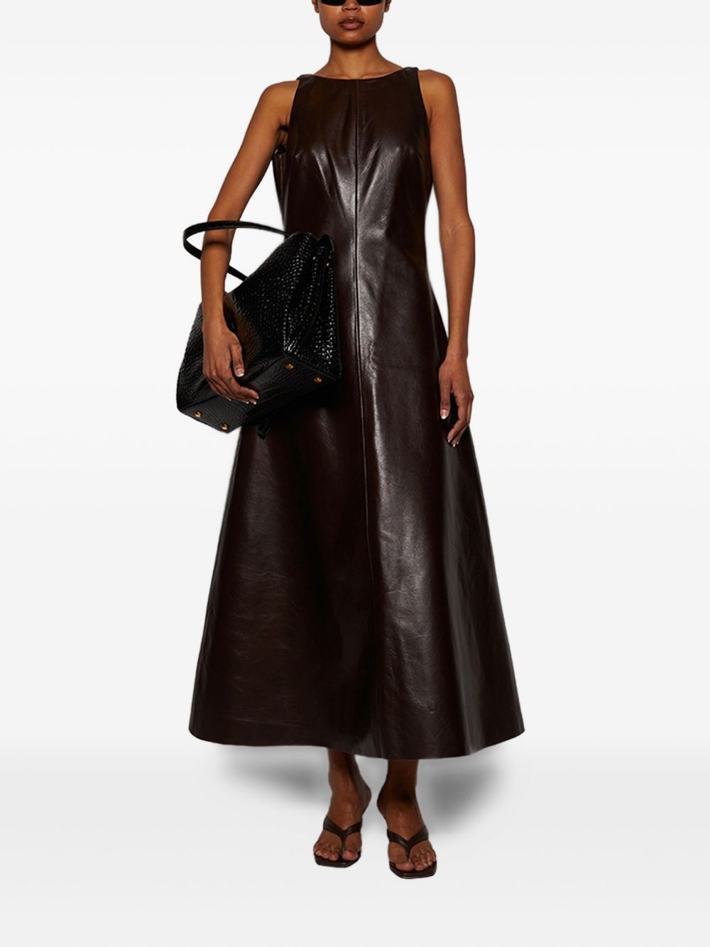 sleeveless leather midi dress - 2