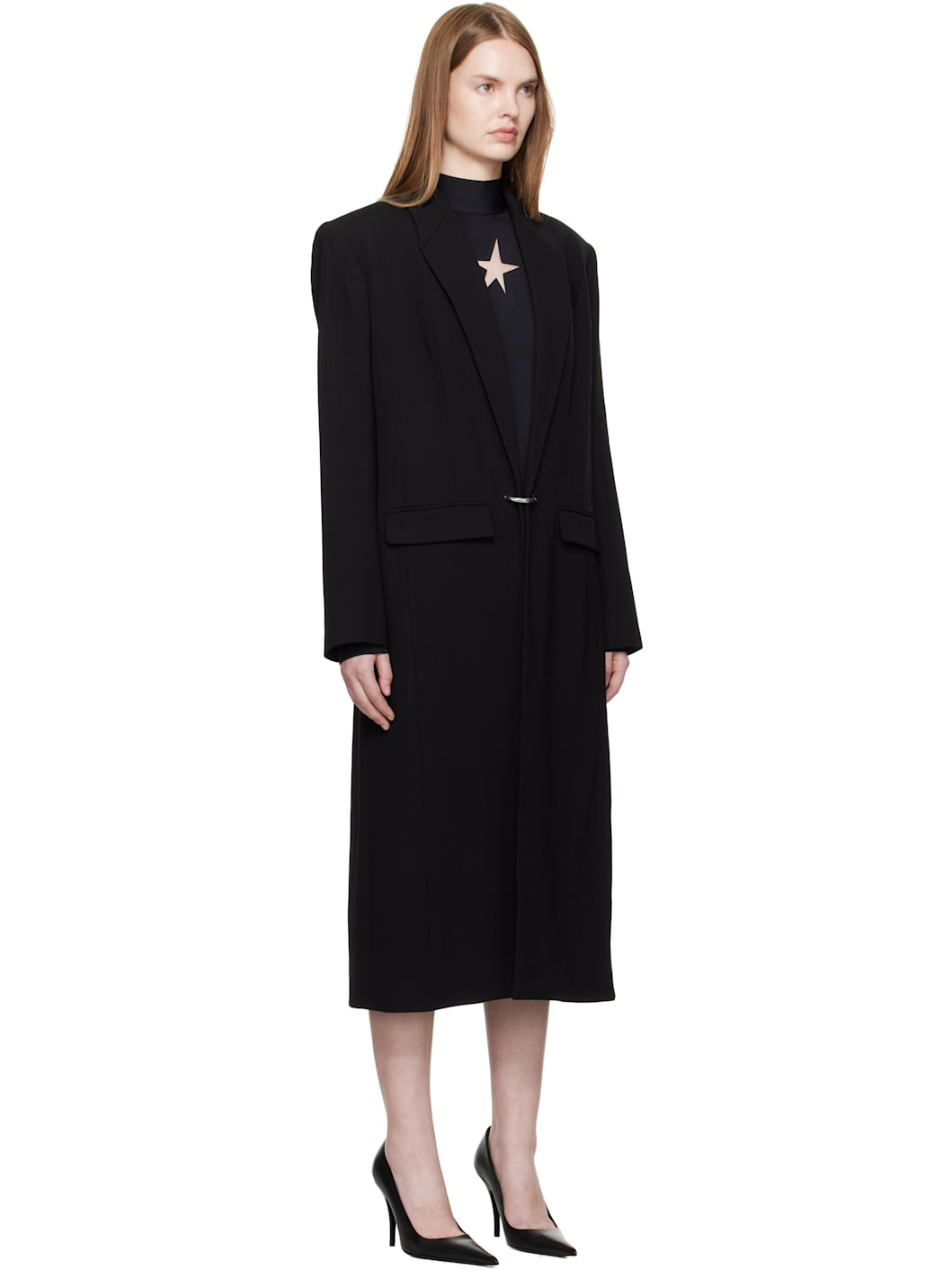 Black Pierced Tailored Coat - 2