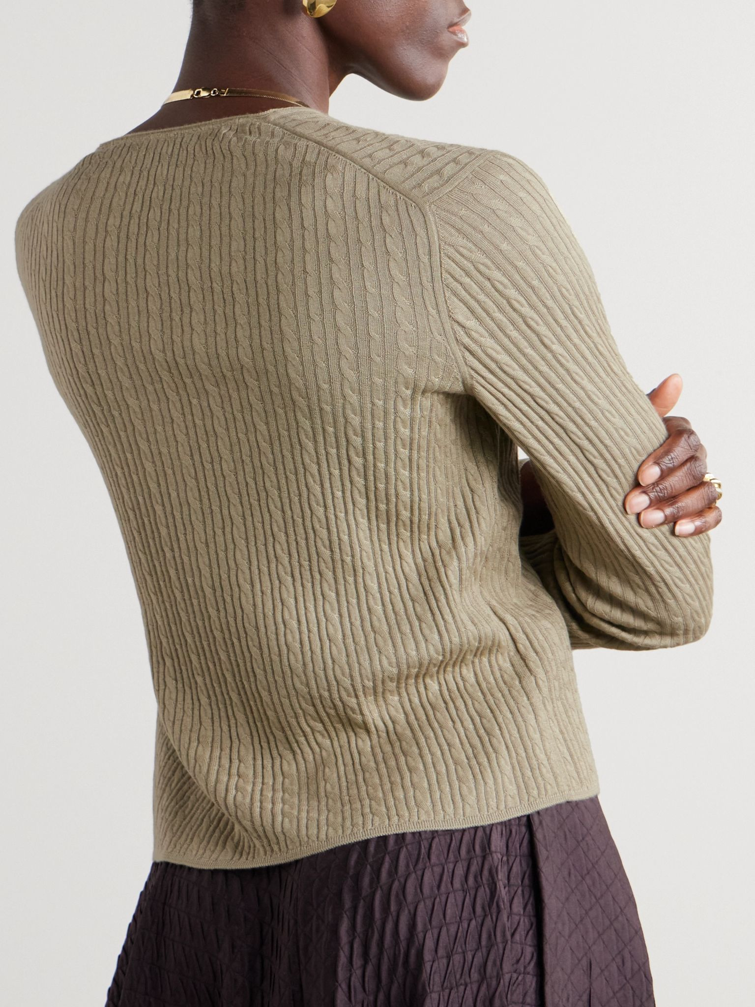 Rimella cable-knit cashmere and silk-blend cardigan Sage green - 3