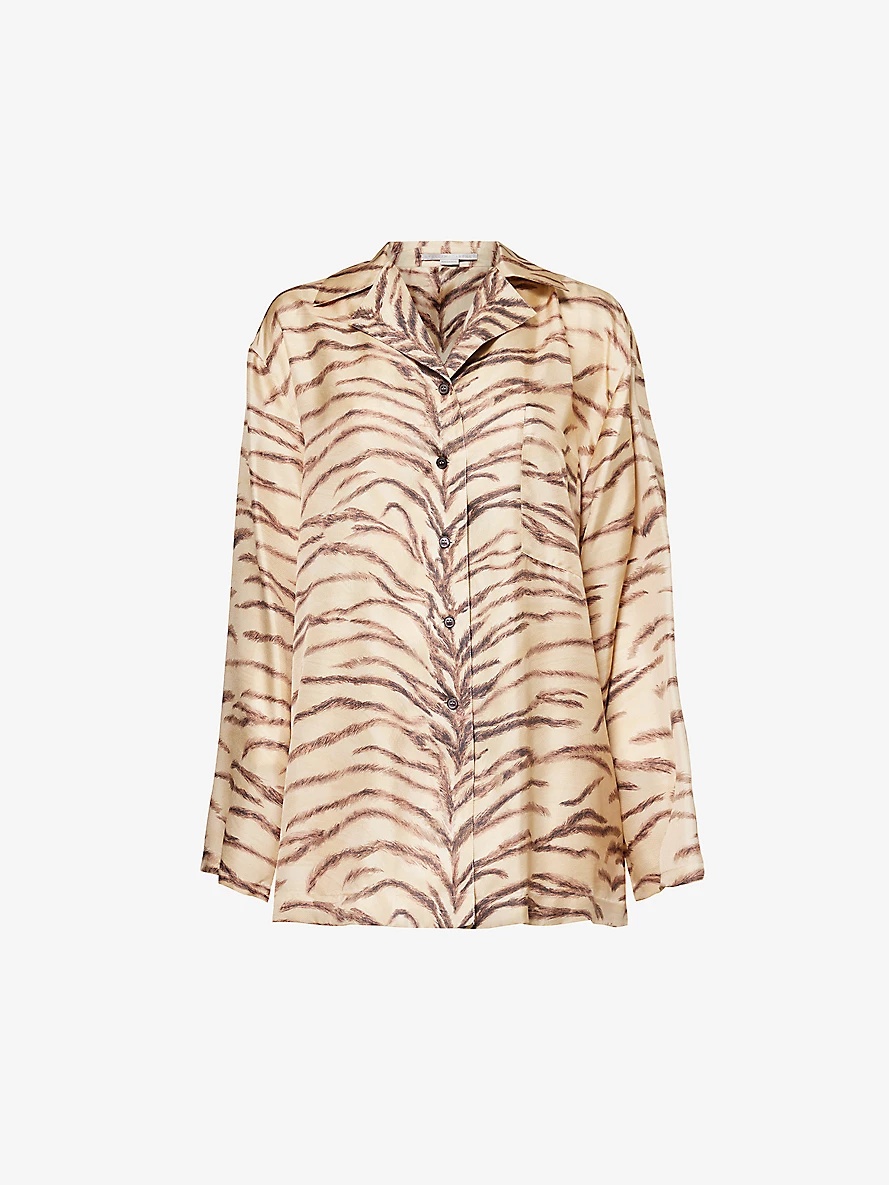 Animal-print long-sleeved silk shirt - 1