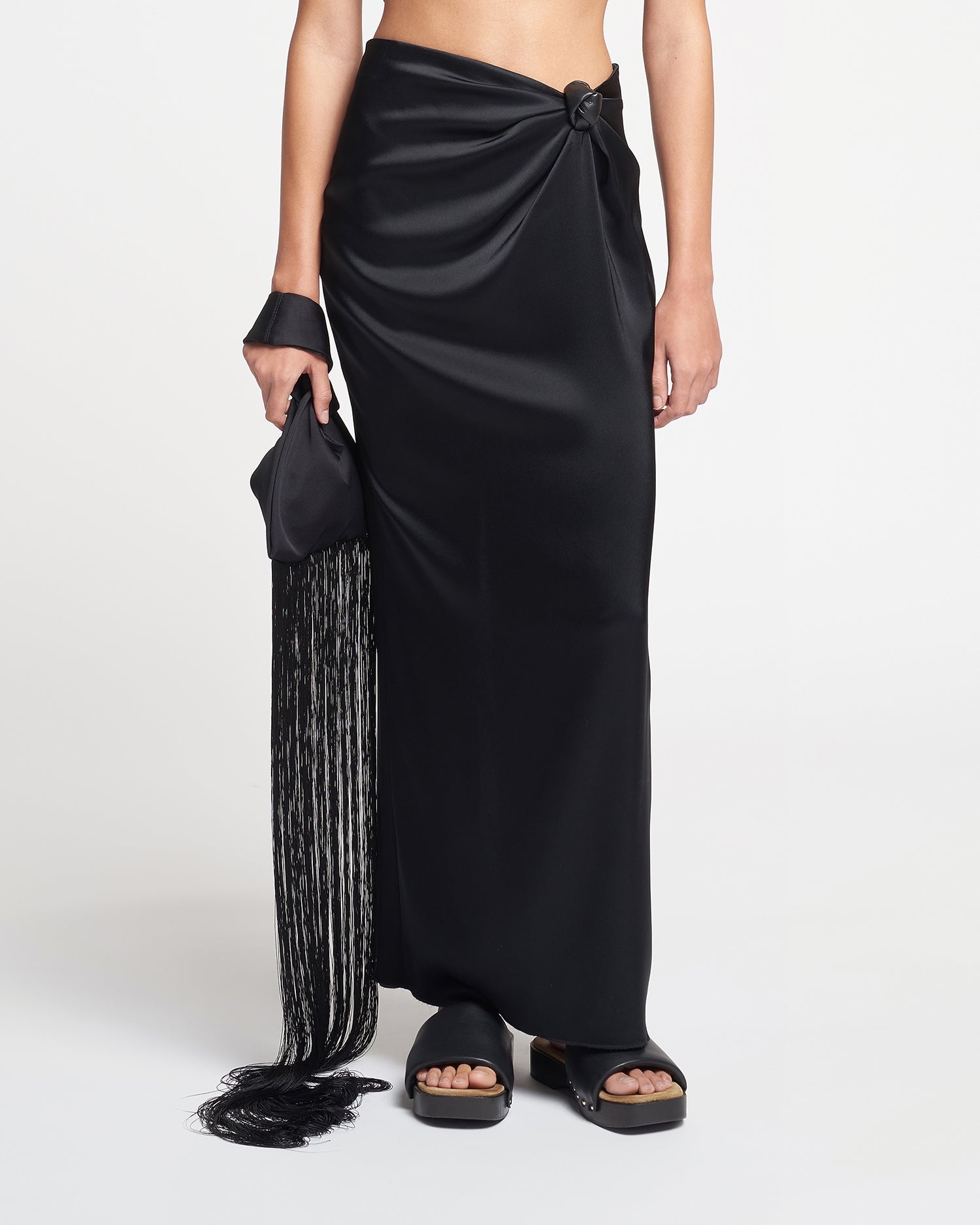 Knotted Slip Satin Skirt - 4