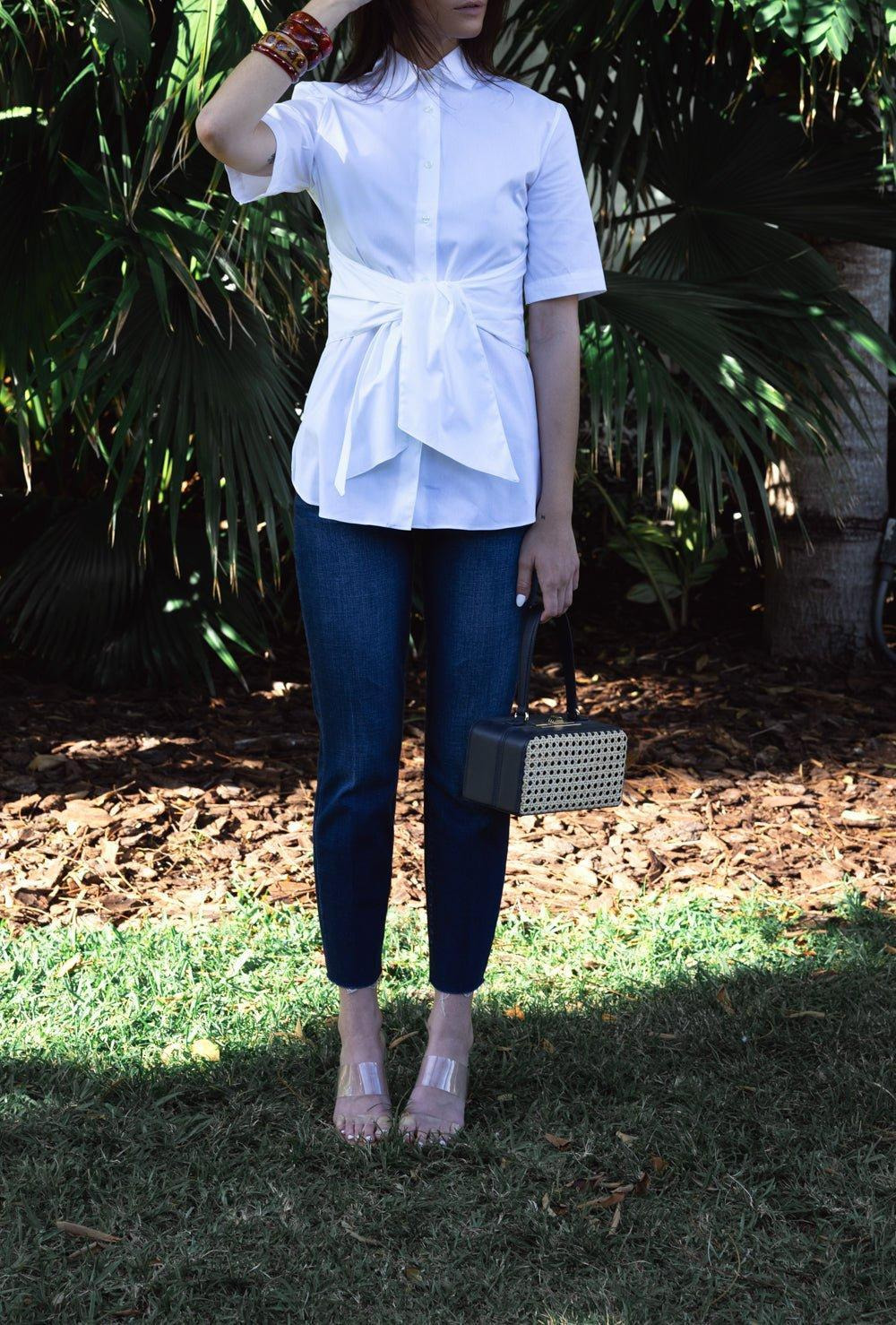 Elbow Sleeve Tie Waist Top - 3