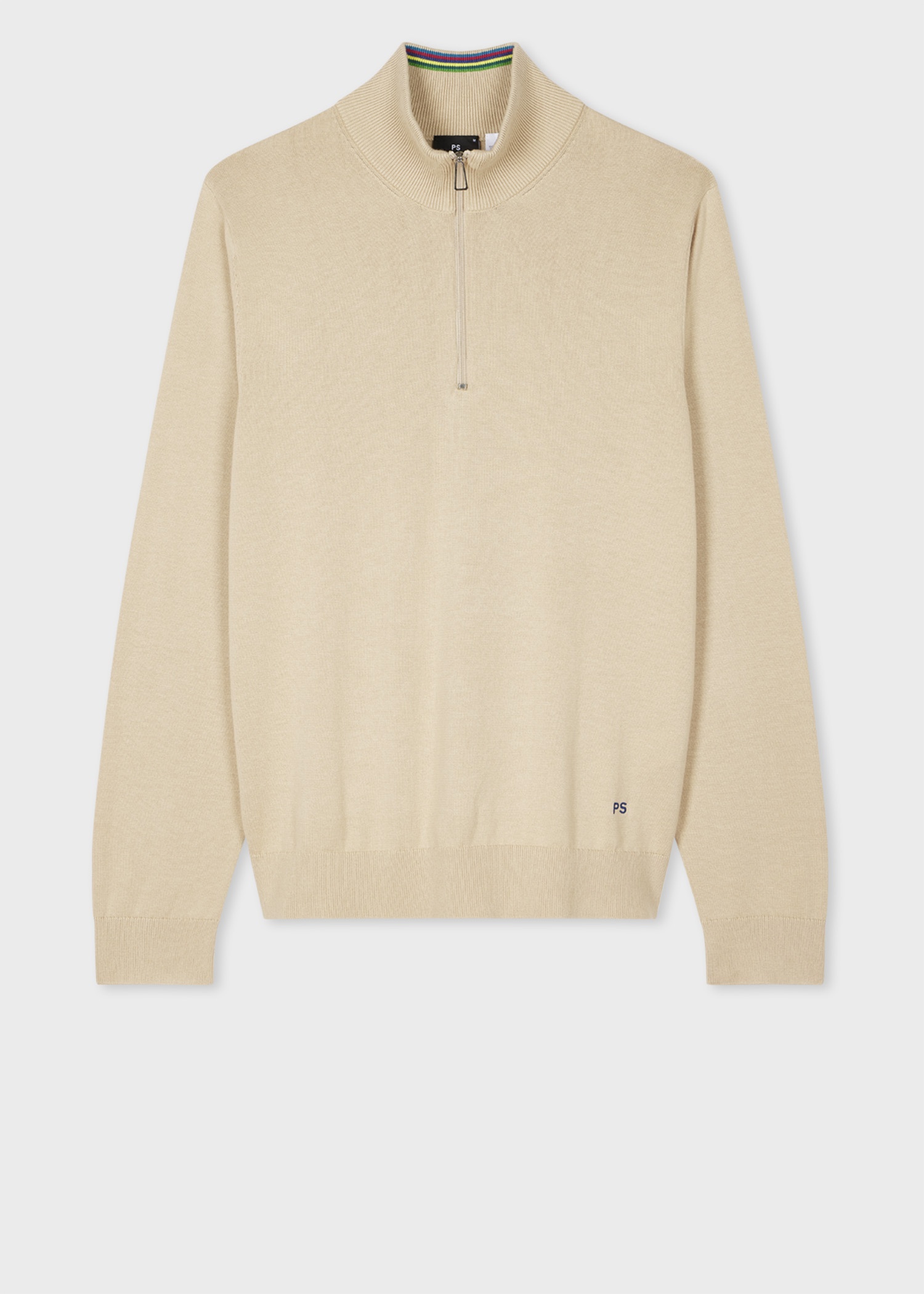 Light Stone Half Zip Knit Organic Cotton Sweater - 1