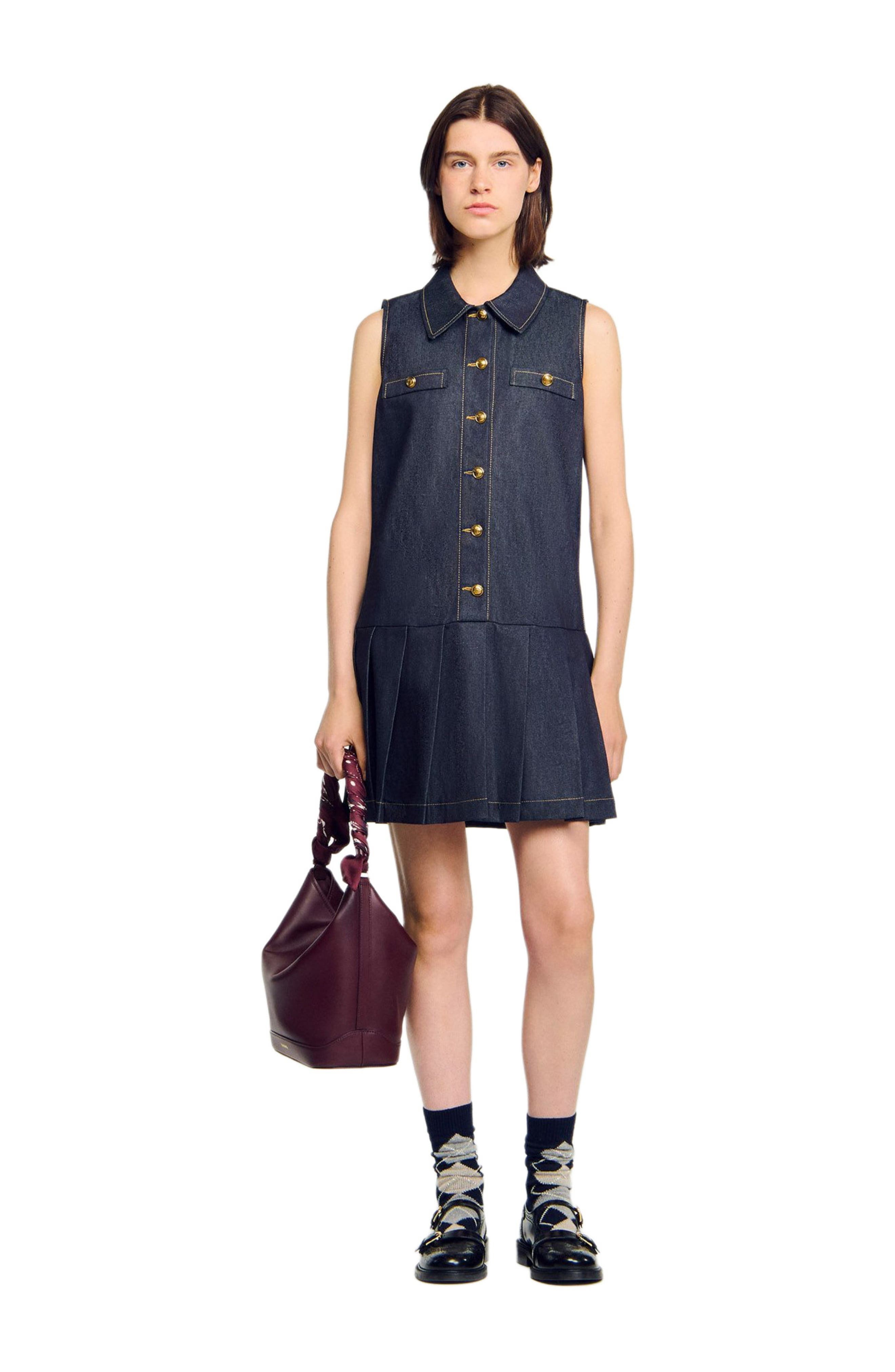 SANDRO Short denim dress in Deep Blue at Nordstrom - 6