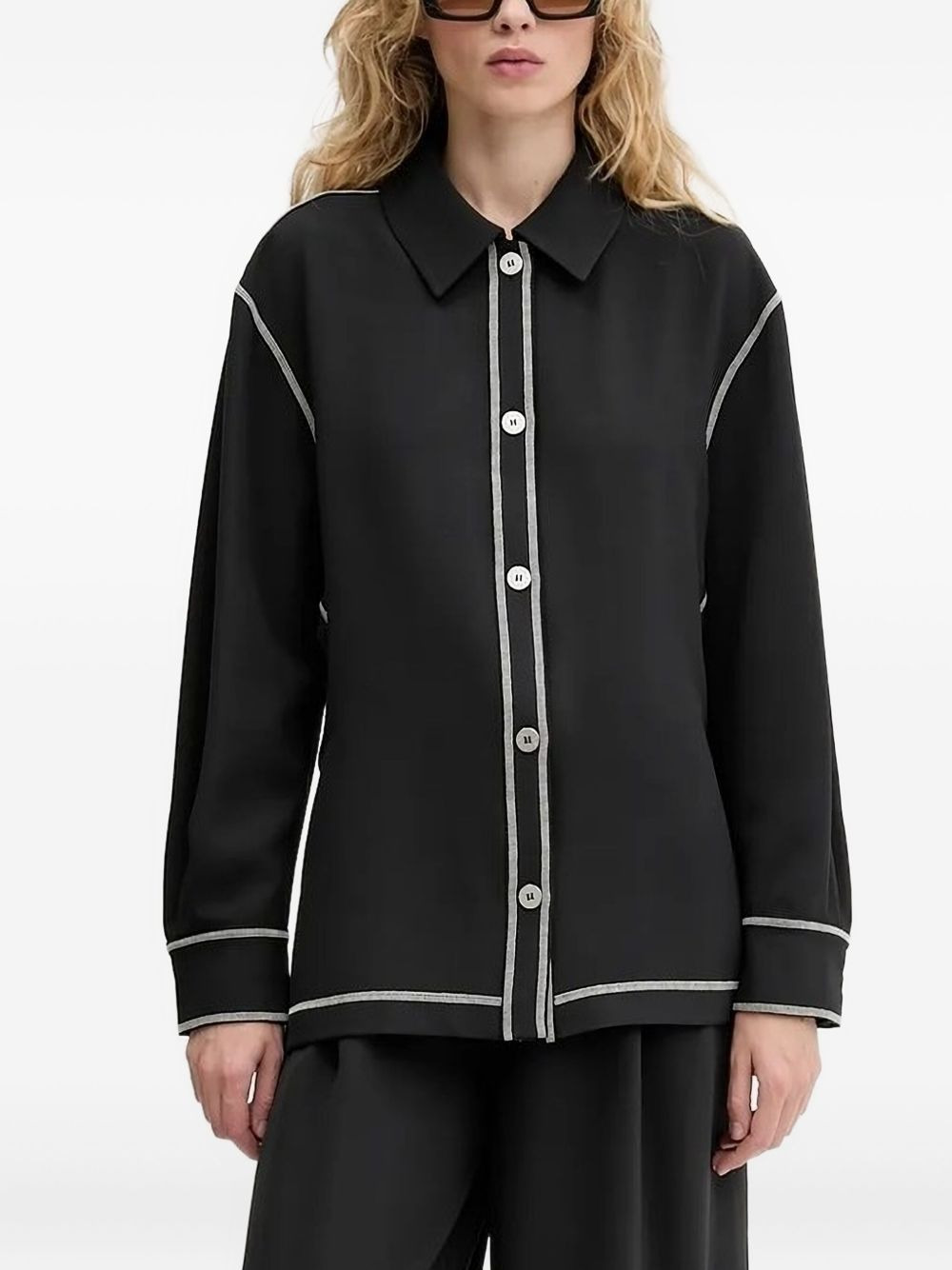 contrast-stitch button-down shirt - 1