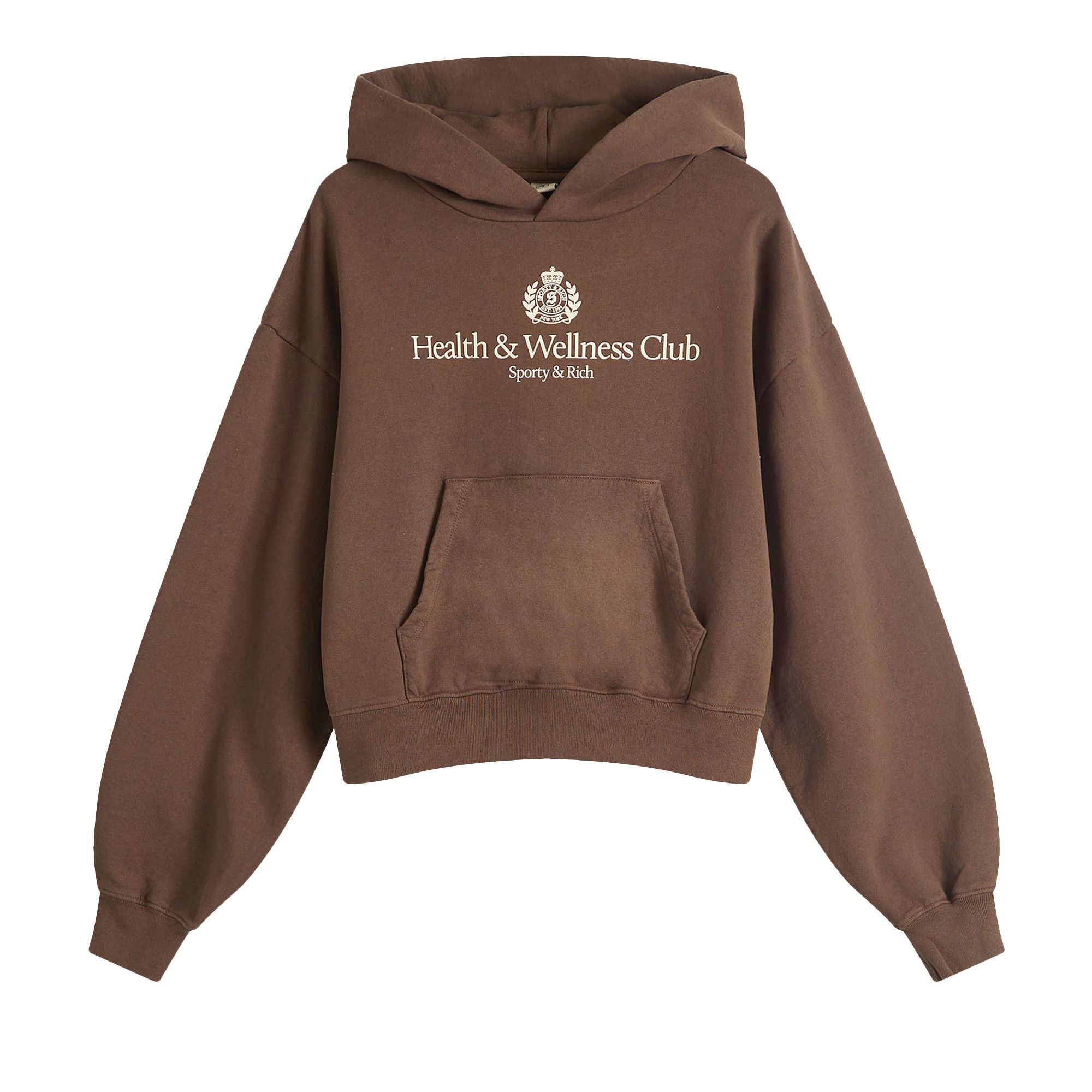 Sporty & Rich H&W Crest Cropped Hoodie 'Chocolate/Cream' - 1