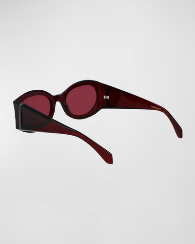FERRAGAMO Sculptural Plastic Oval Sunglasses outlook