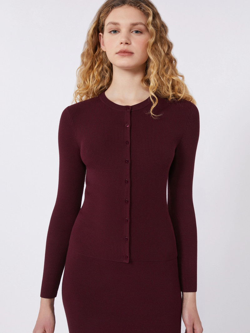ESULE Rib-knit viscose cardigan - BORDEAUX 5
