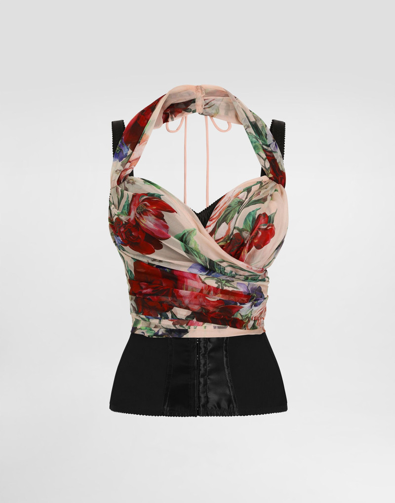 Marquisette and chiffon corset top with floral print 1