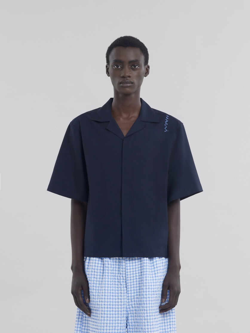 BLUE TROPICAL WOOL BOWLING SHIRT WITH MARNI SYMBOL - 2