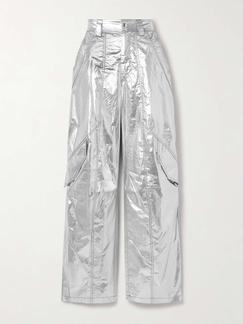 Divina metallic coated cotton-blend barrel-leg pants 1