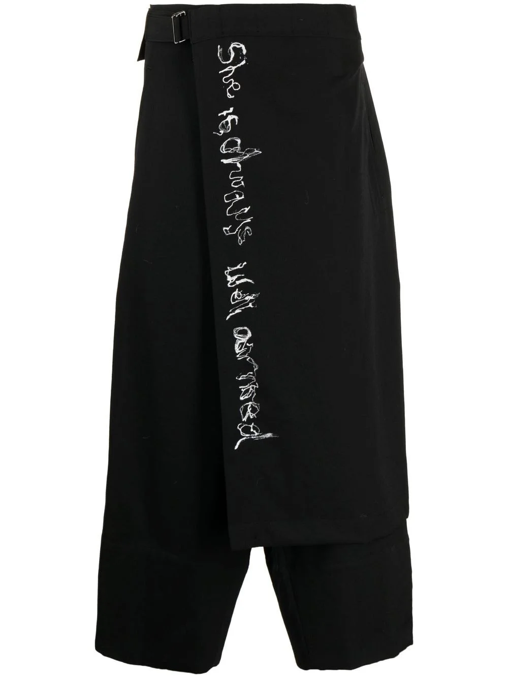 wrap-design wool cropped trousers - 1