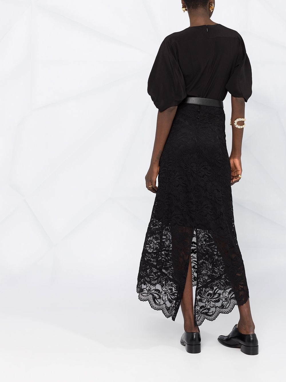 lace-panel silk blouse - 4