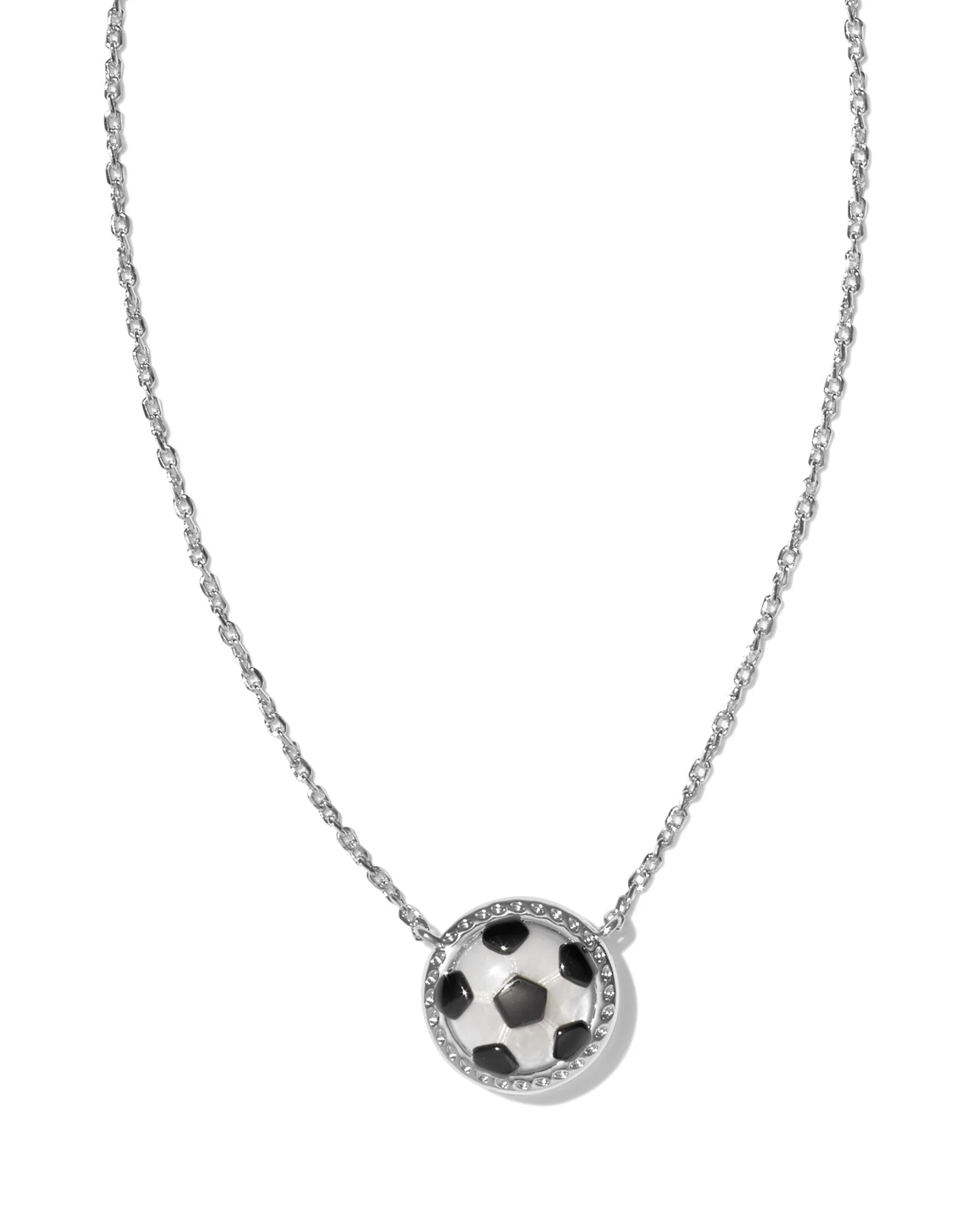Soccer Silver Short Pendant Necklace in Ivory Mother-of-Pearl - 1