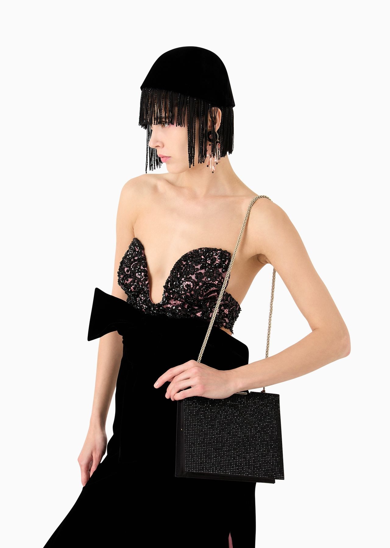 Satin and rhinestone clutch bag - 7