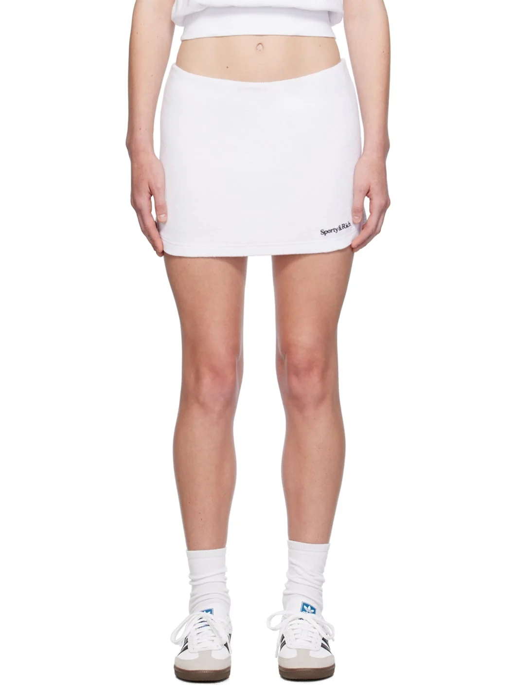 White Embroidered Serif Logo Miniskirt - 1