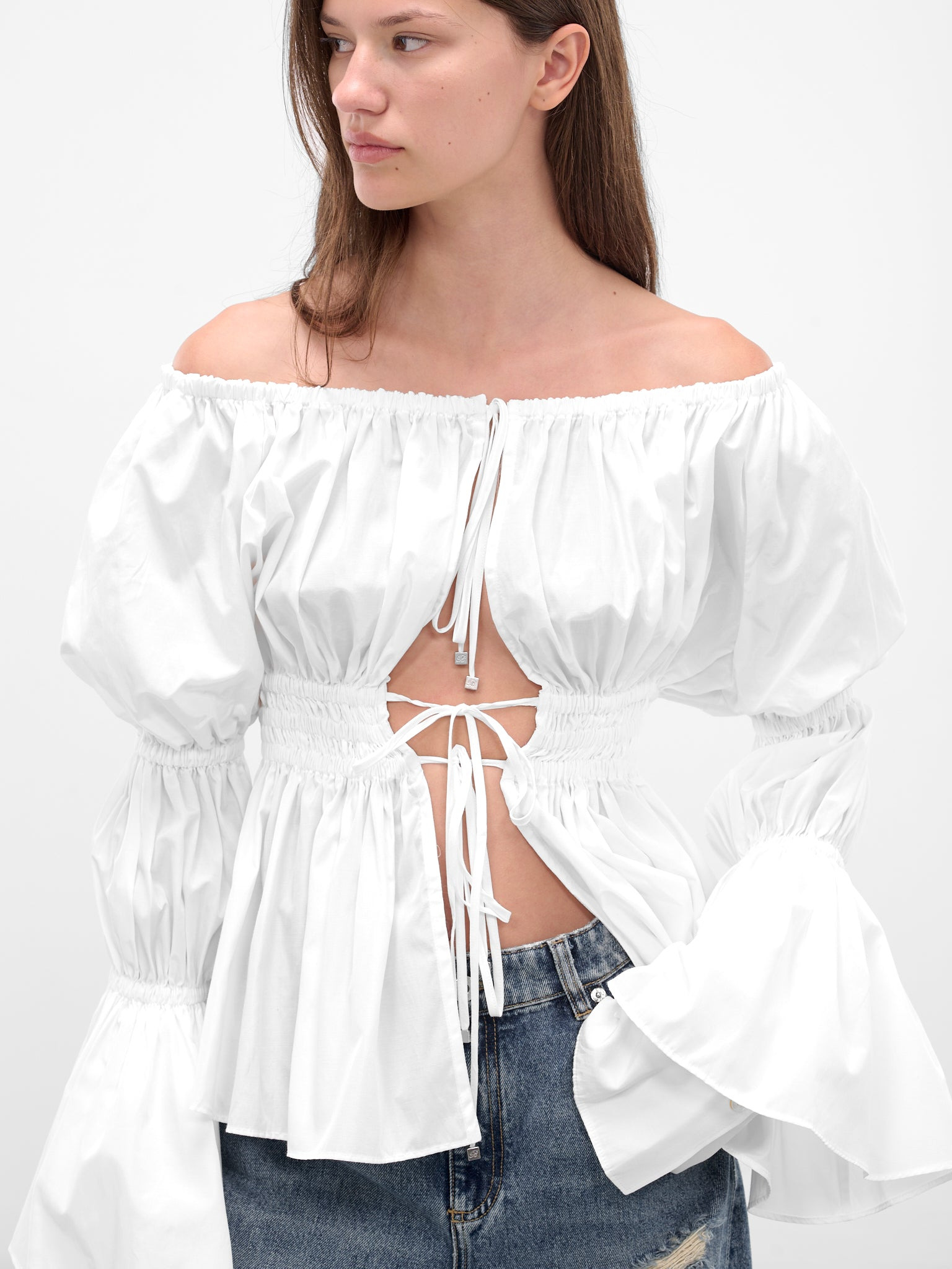 White Taffeta Ruffled Blouse - 5