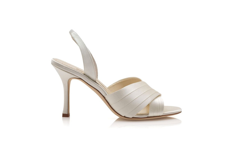Light Cream Satin Pleated Detail Slingback Sandals 1
