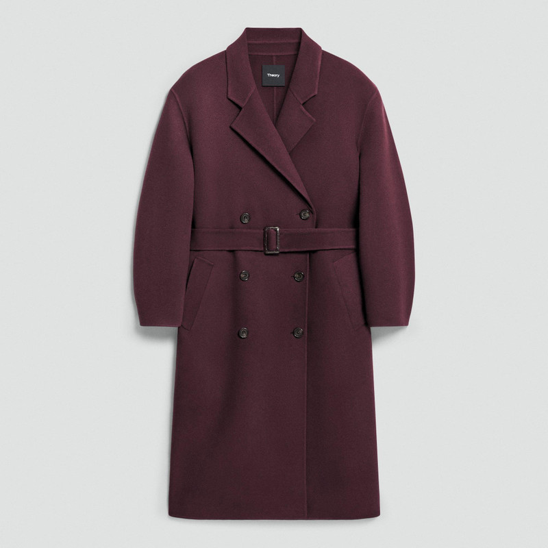 Long Belted Trench Coat in Textured Wool-Cashmere 1