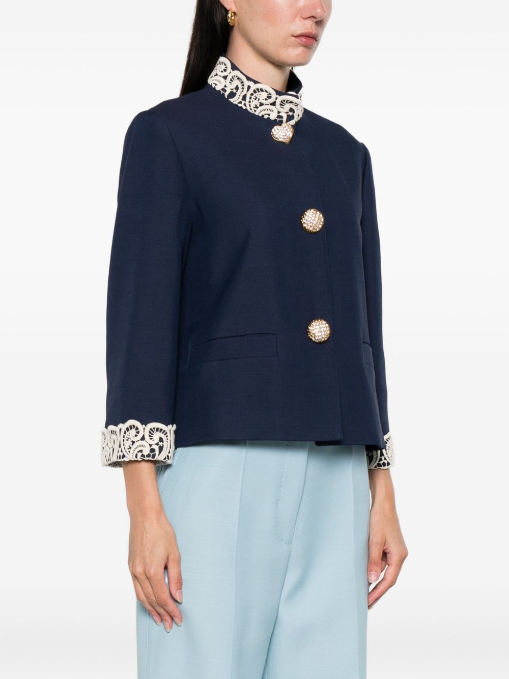 lace-trimmed button-detail jacket - 3