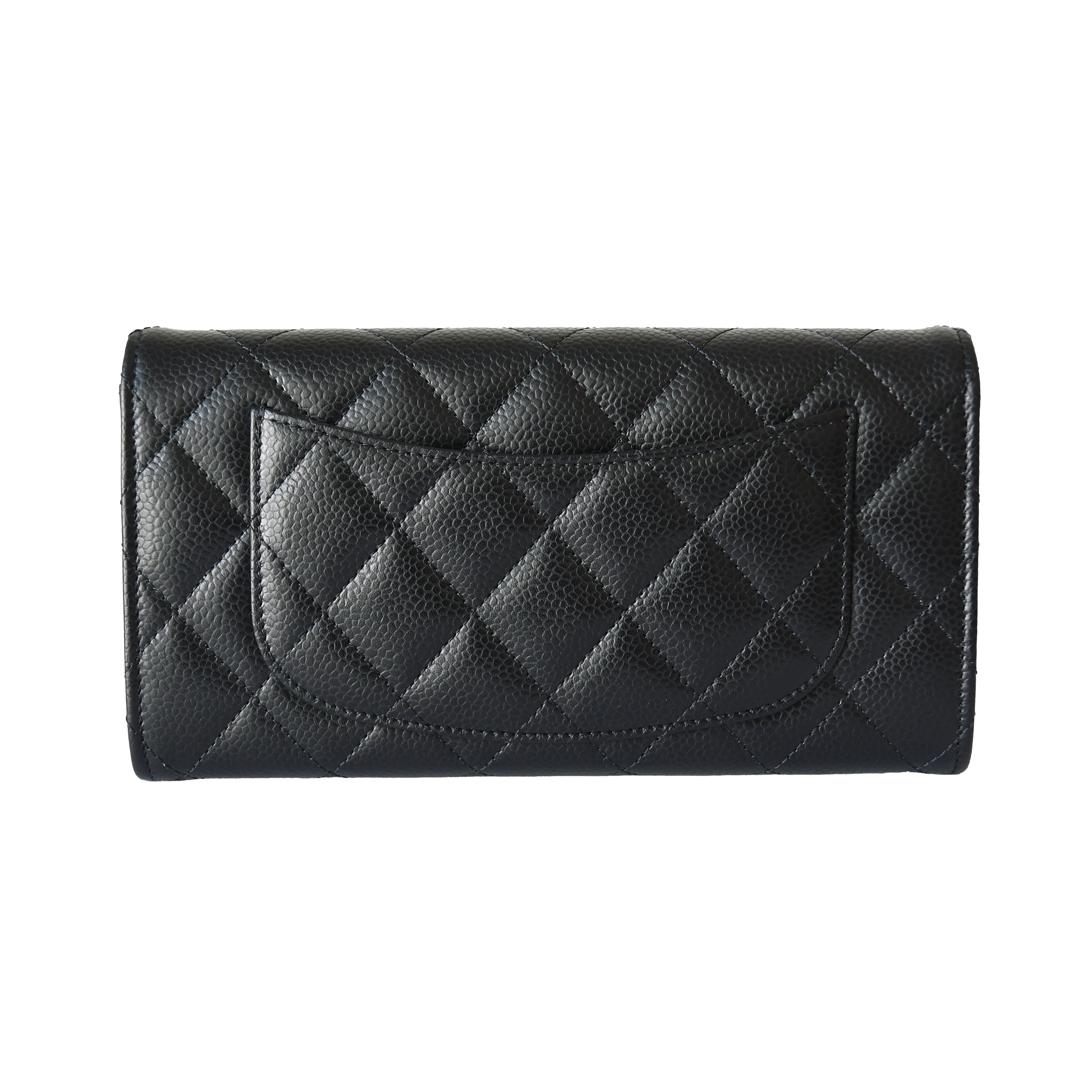 Chanel CC Quilted Caviar Continental Large Gusset Flap Wallet Silver Hardware Black - 2