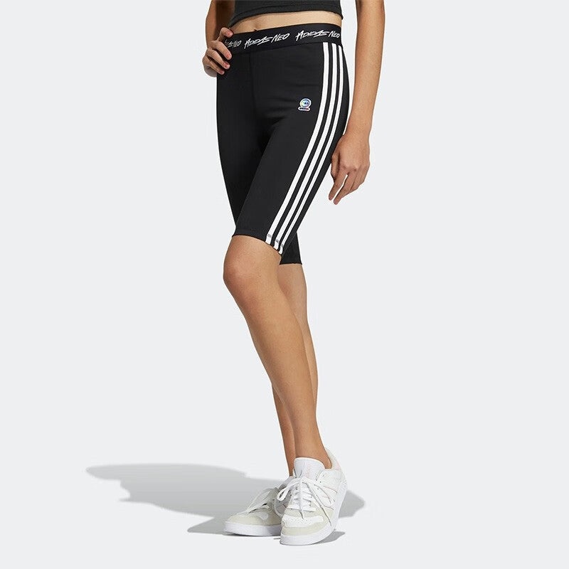 (WMNS) adidas Neo 3-Stripes Yoga Short Legging 'Black White' HN0033 - 4