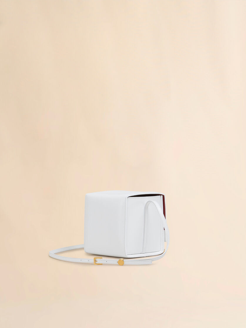 WHITE LEATHER VHS SMALL CUBO BAG - 3