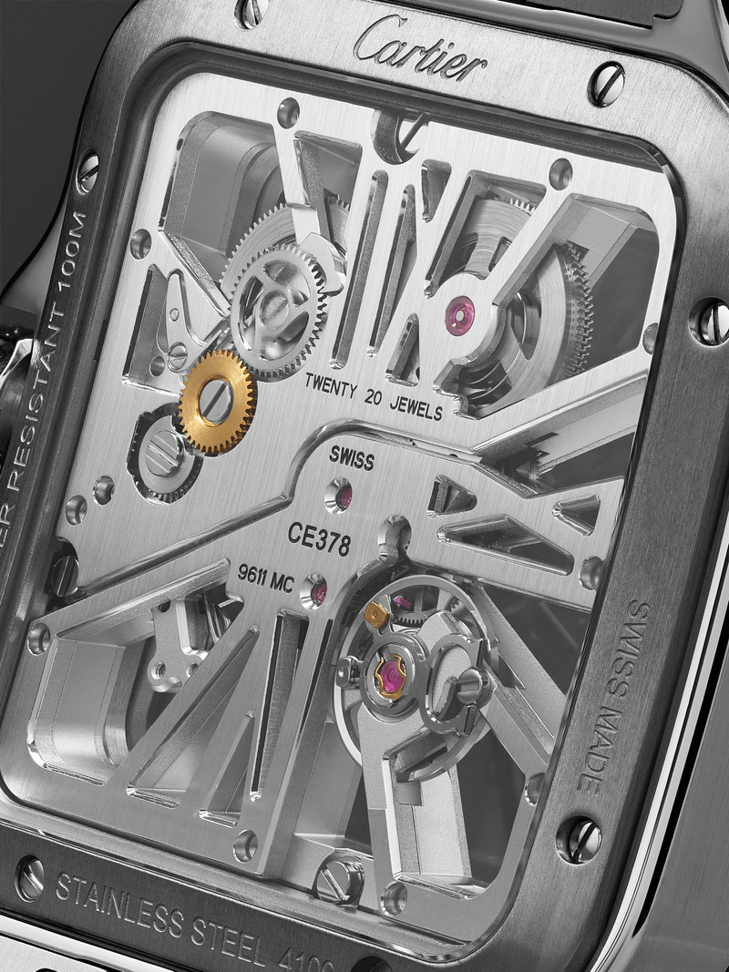 Santos de Cartier Limited Edition Hand-Wound Skeleton 39.8mm Interchangeable Steel and Rubber Watch, 3