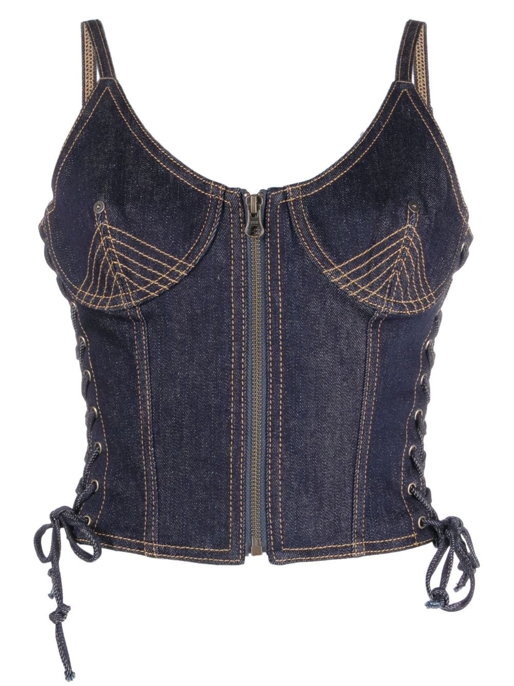 contrast-stitching denim corset top - 1