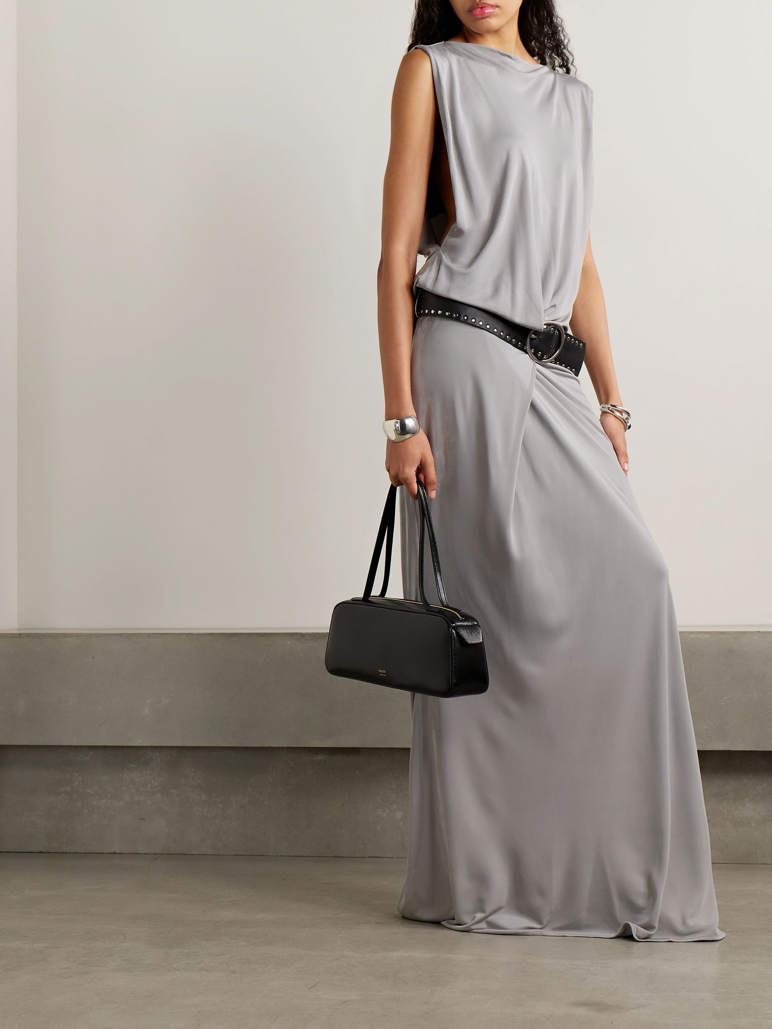 Belted draped jersey maxi dress Gray - 2