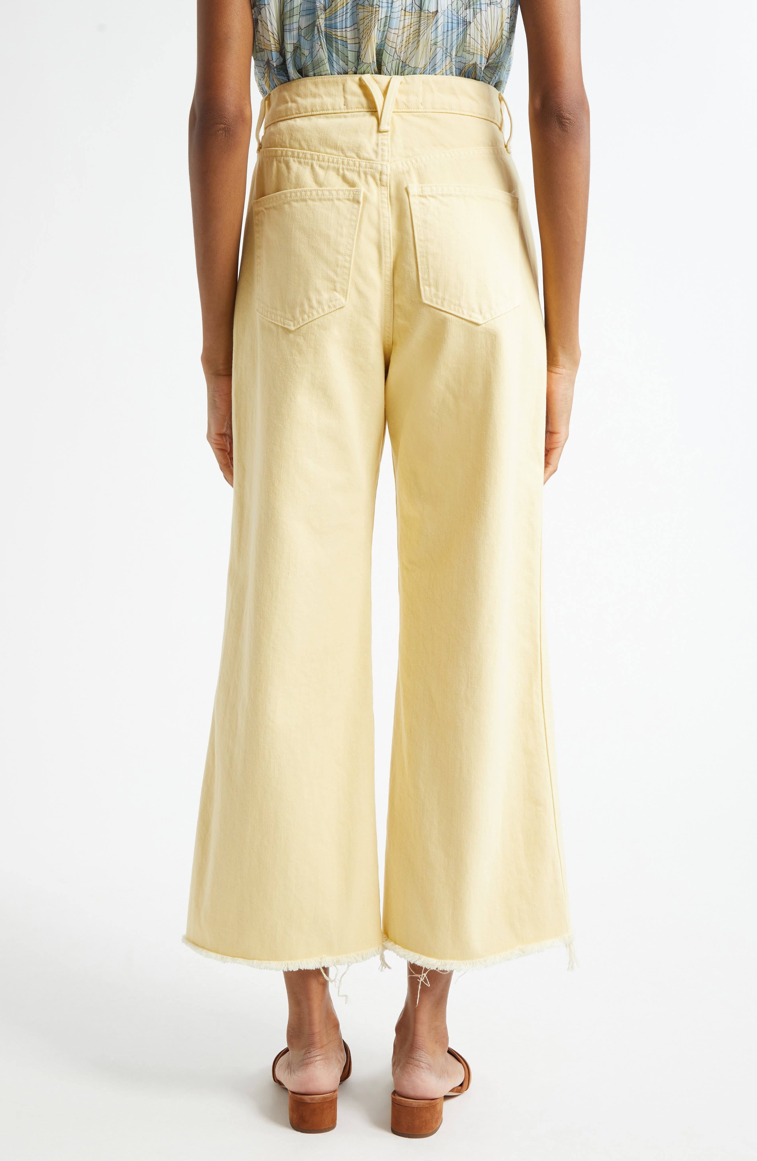 Veronica Beard Taylor High Waist Fray Hem Crop Wide Leg Jeans in Chamomile at Nordstrom - 3