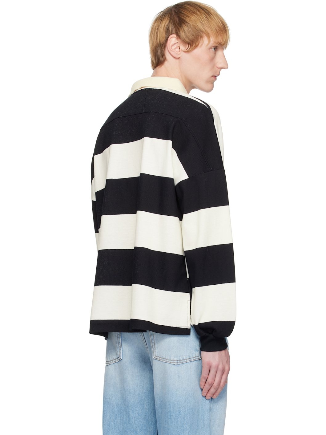 Black & White Striped Piqué Polo - 3