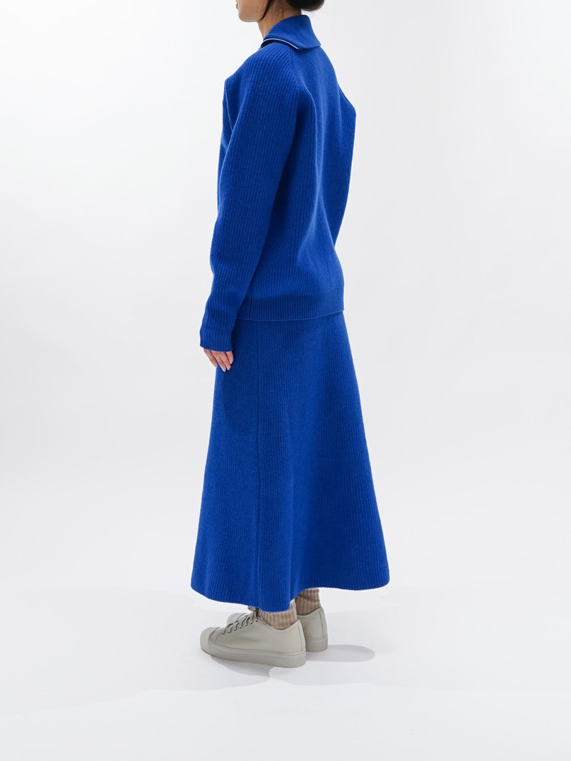 AURALEE Milled French Merino Rib Knit Flare Skirt - Royal Blue outlook