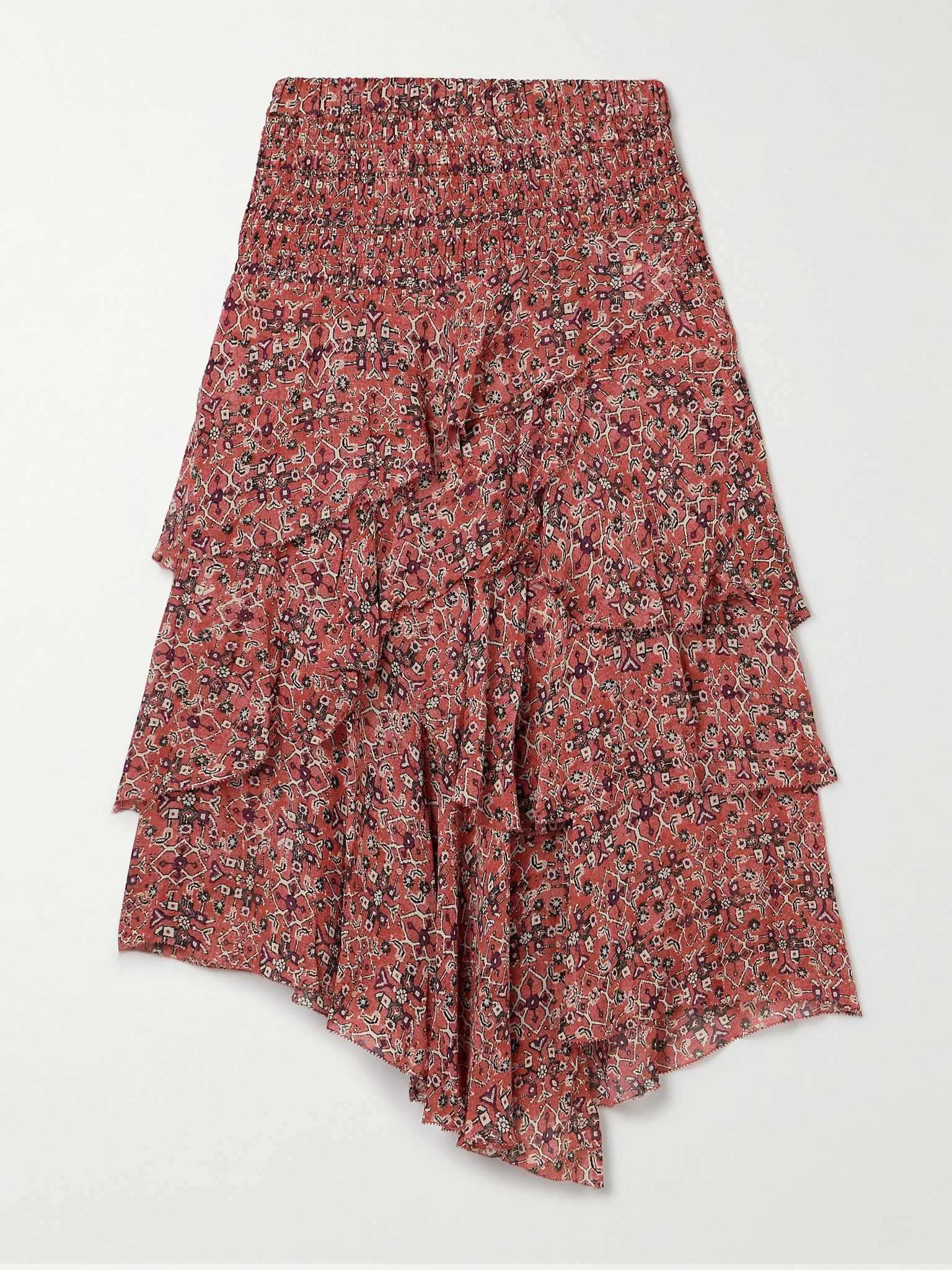 Brigitte asymmetric tiered ruffled printed georgette skirt Red - 1