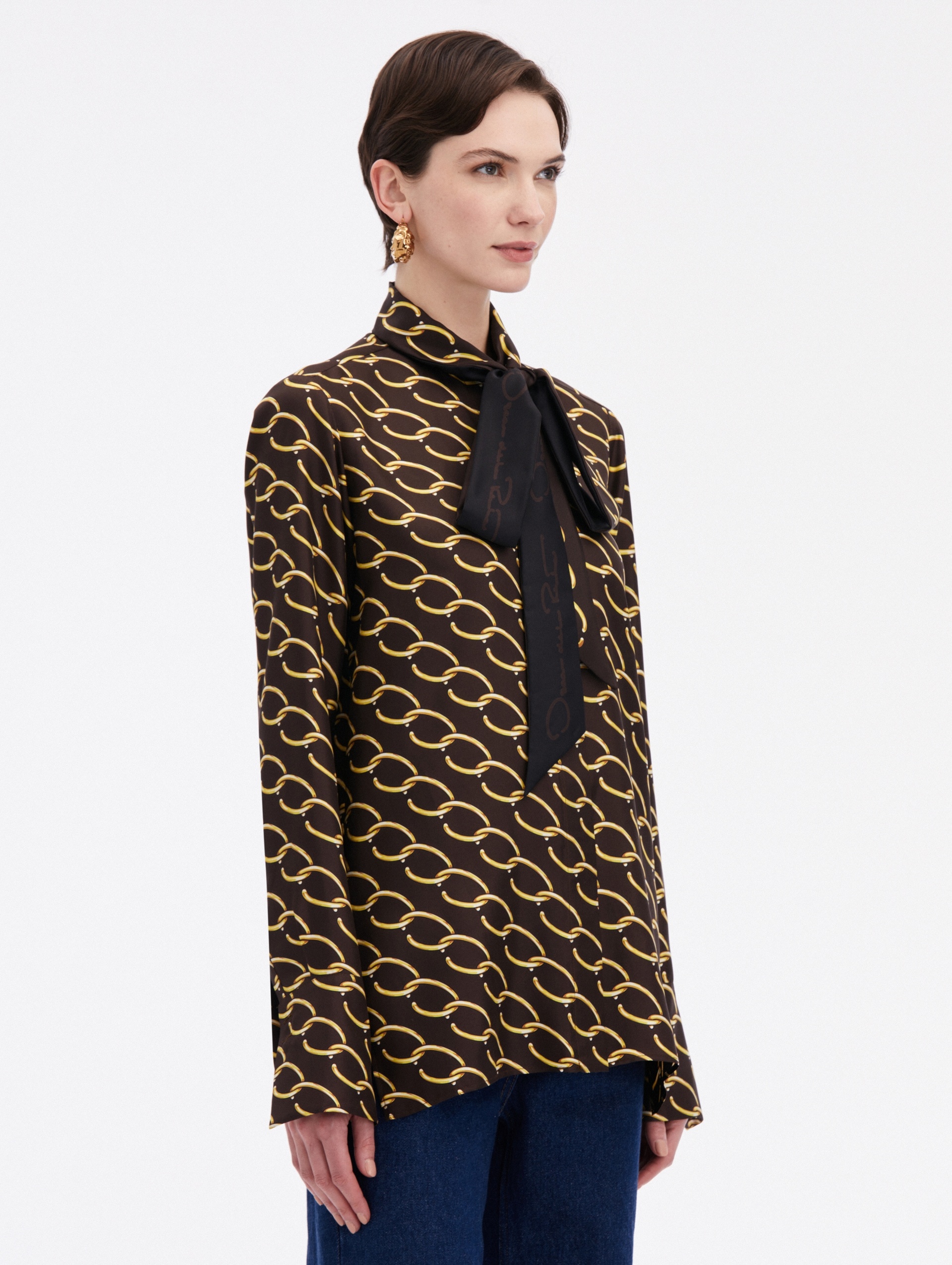 OSCAR CHAIN-LINK SILK TWILL BLOUSE - 4