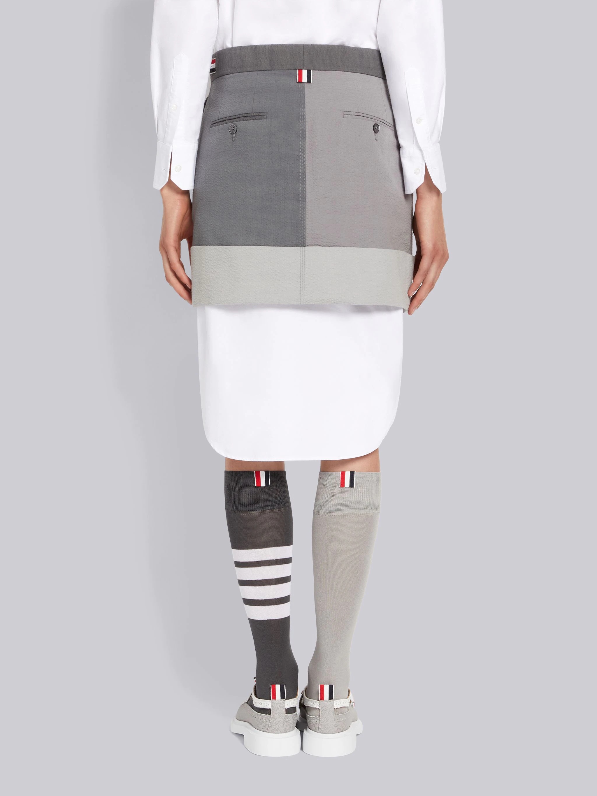 Silver Fun-Mix Cotton Seersucker Mini Sack Skirt - 3