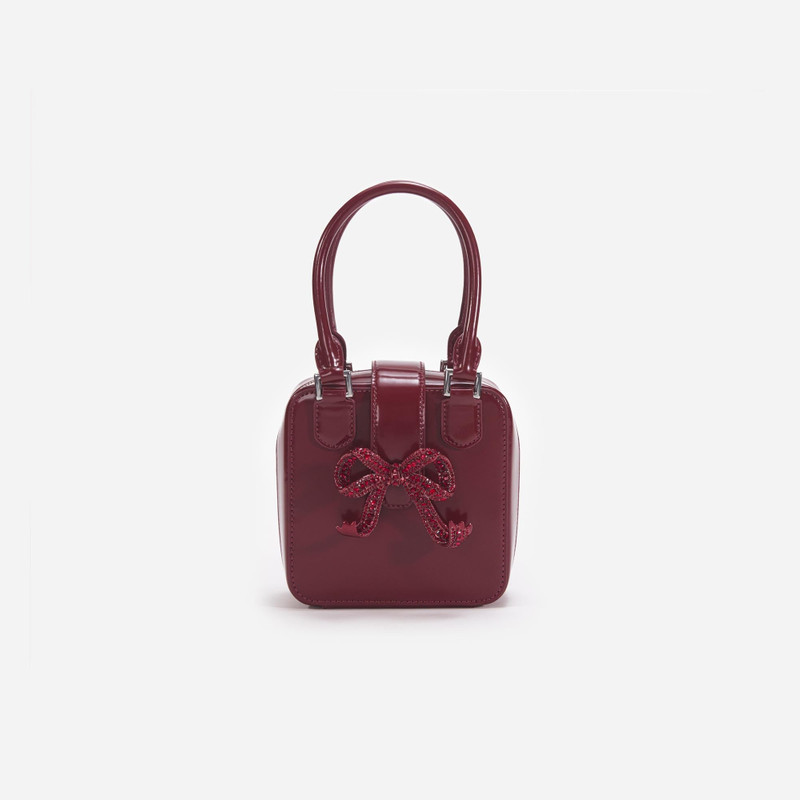 Burgundy Leather Square Mini Tote Bag 1