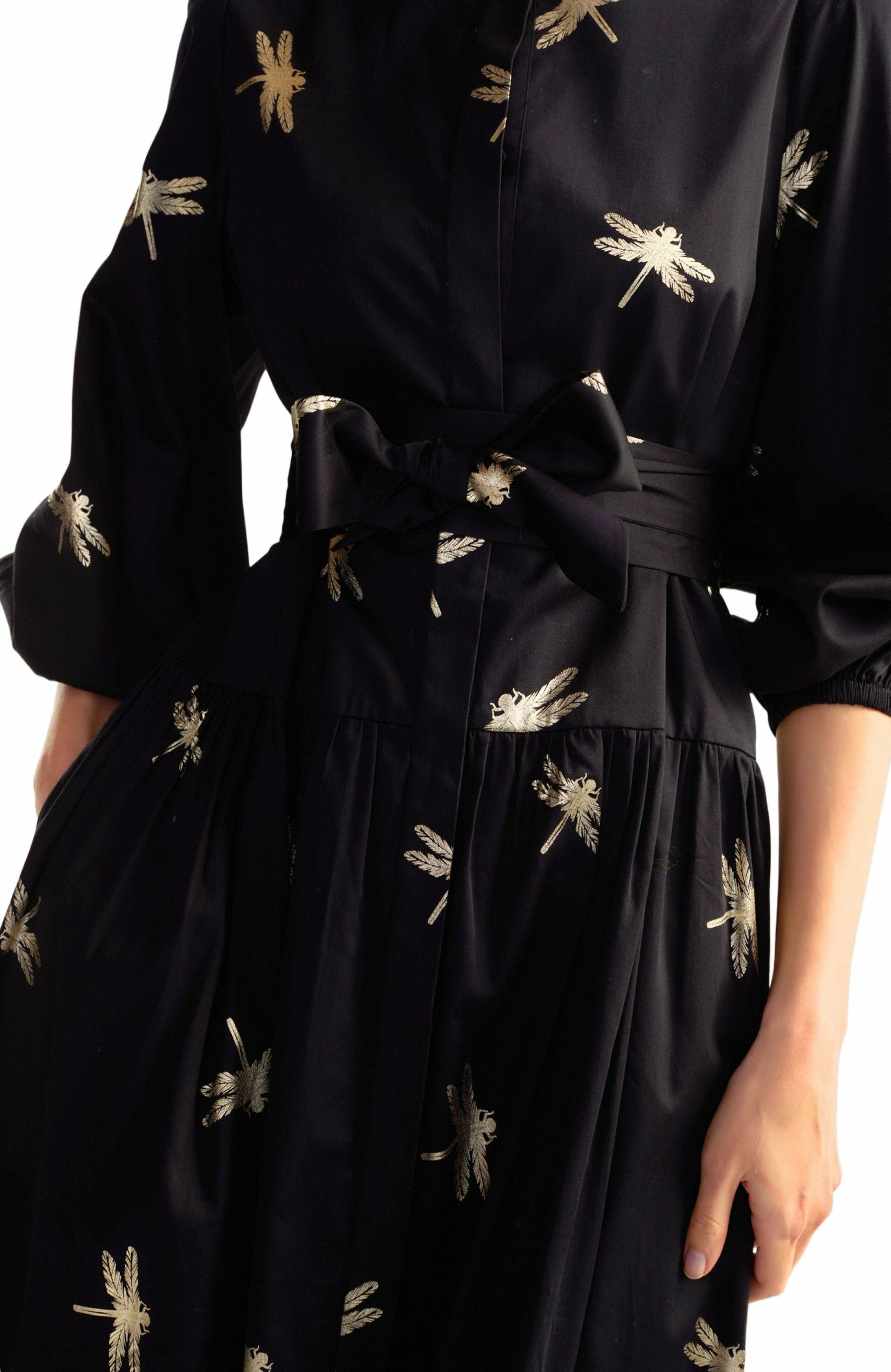 Cynthia Rowley COTTON SATEEN SHIRT DRESS in Black Gold at Nordstrom - 4