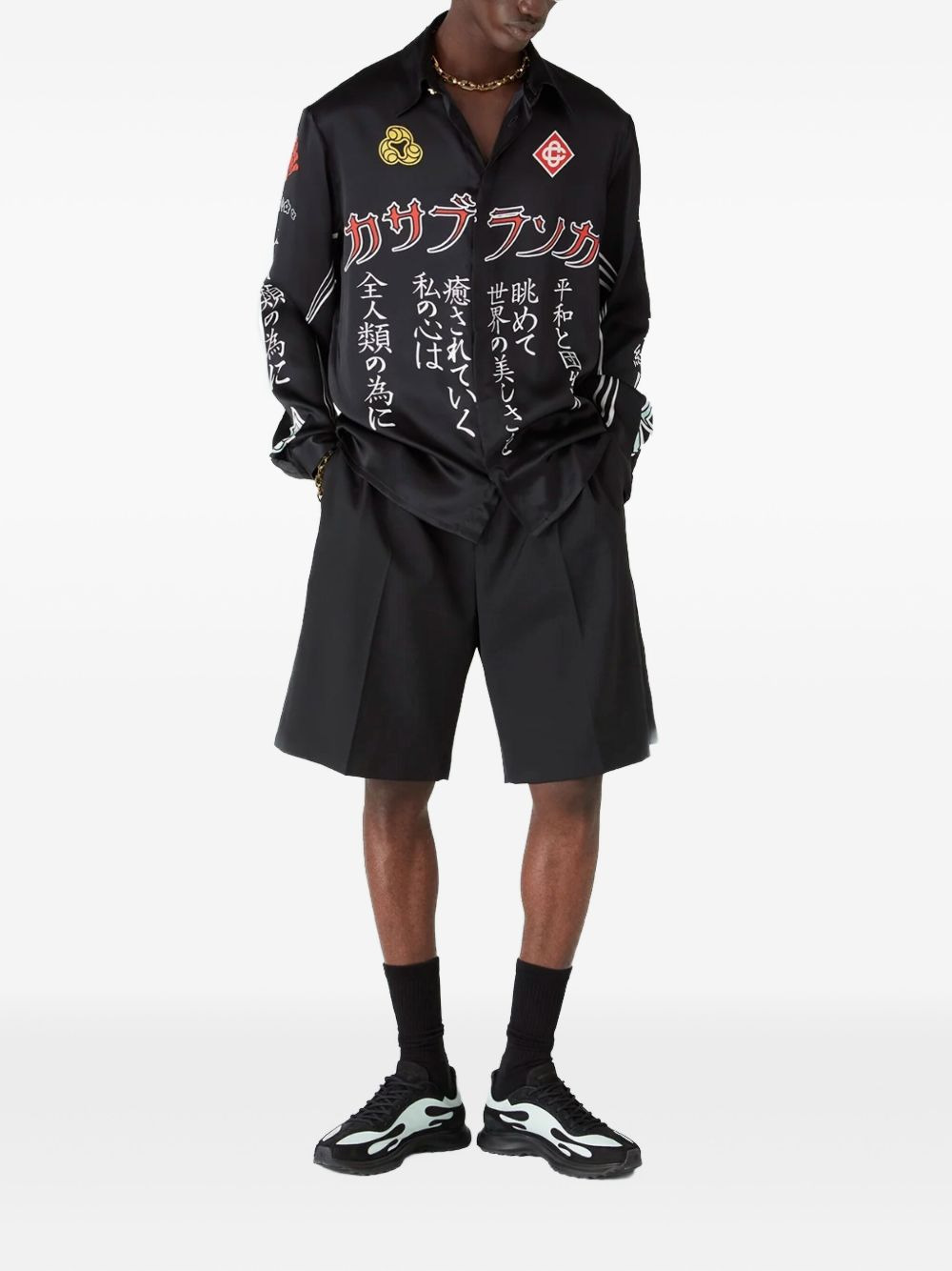 emblem silk long-sleeve shirt - 2