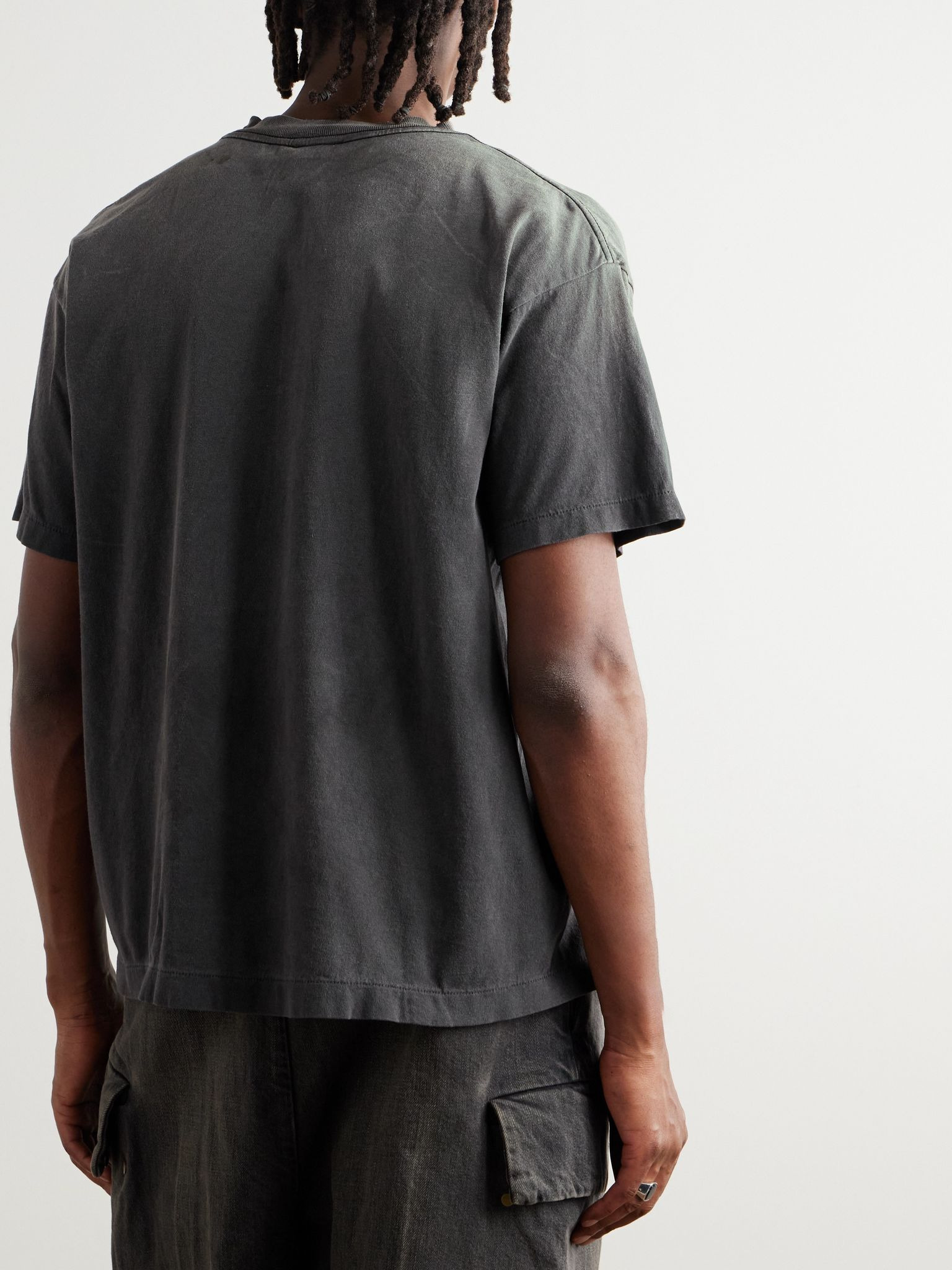 Printed Distressed Cotton-Jersey T-Shirt Gray - 3