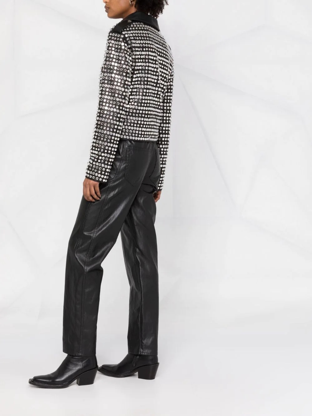 crystal-embellished leather jacket - 6