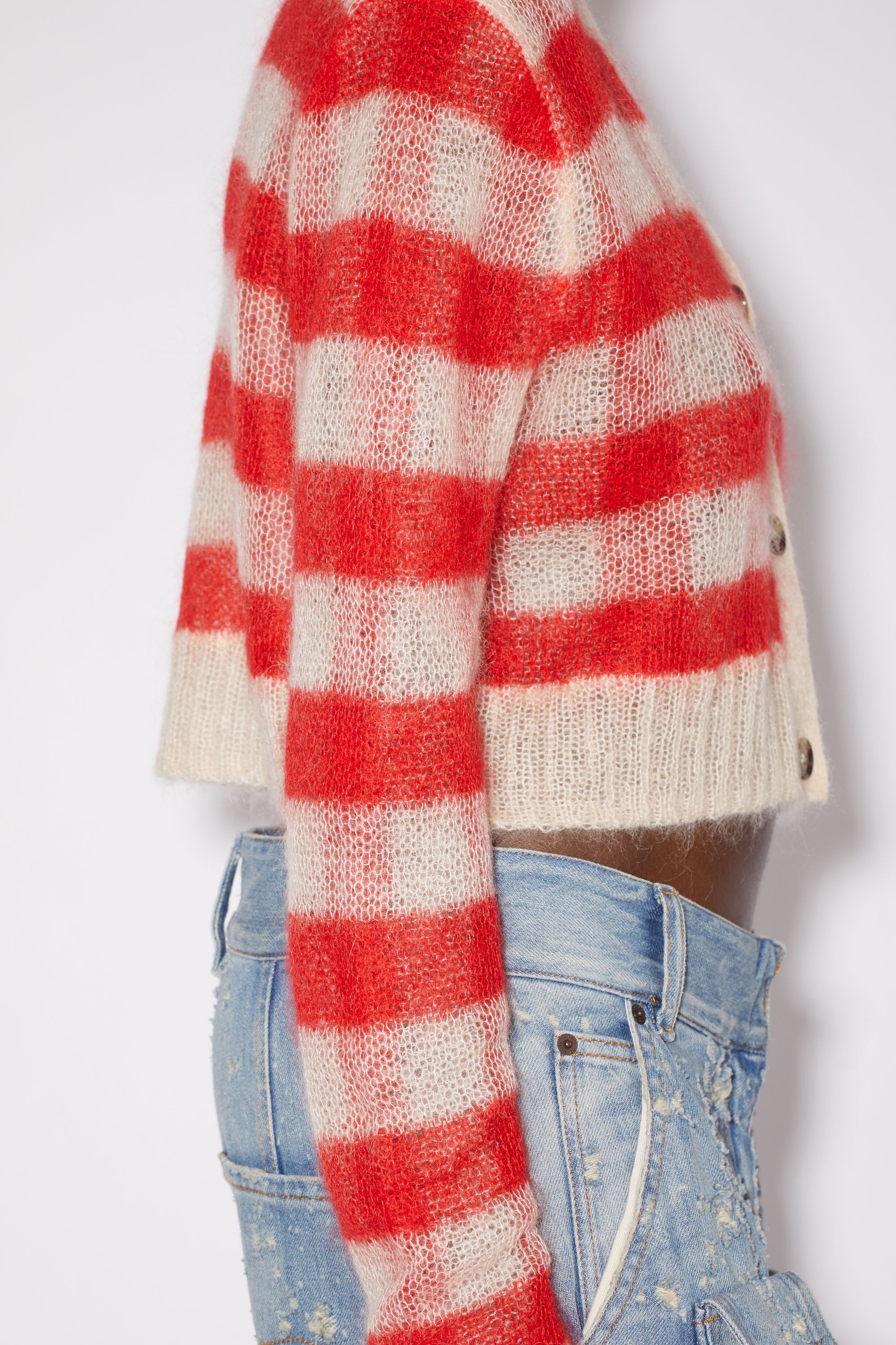 Vichy check cardigan - Light beige/red - 4