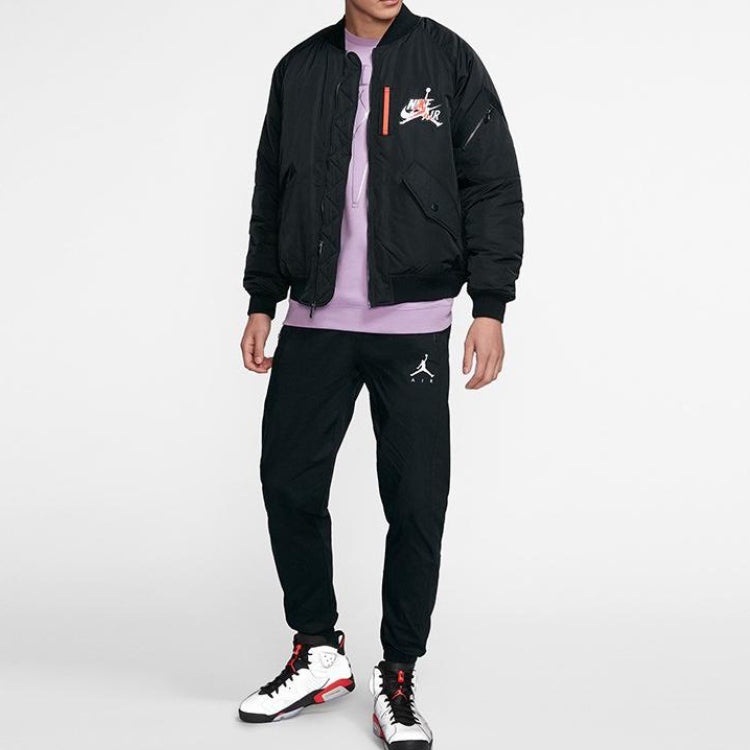 Air Jordan Wings MA-1 logo Printing Stay Warm Casual Jacket Black AV2599-010 - 5