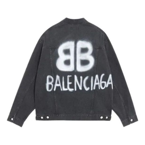 Balenciaga BB Sprayed Denim Jacket Large Fit 'Dark Grey White' 678354TIWA21440 - 2