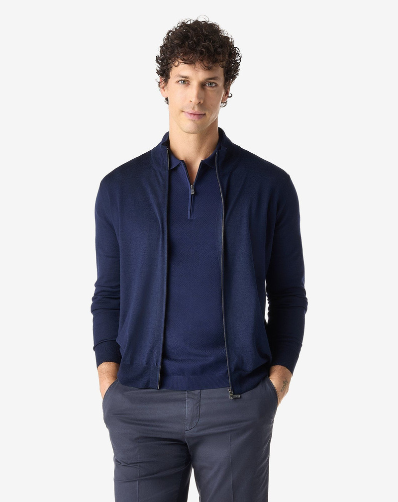 CORNELIANI Blue full-zip pure merino wool sweatshirt outlook