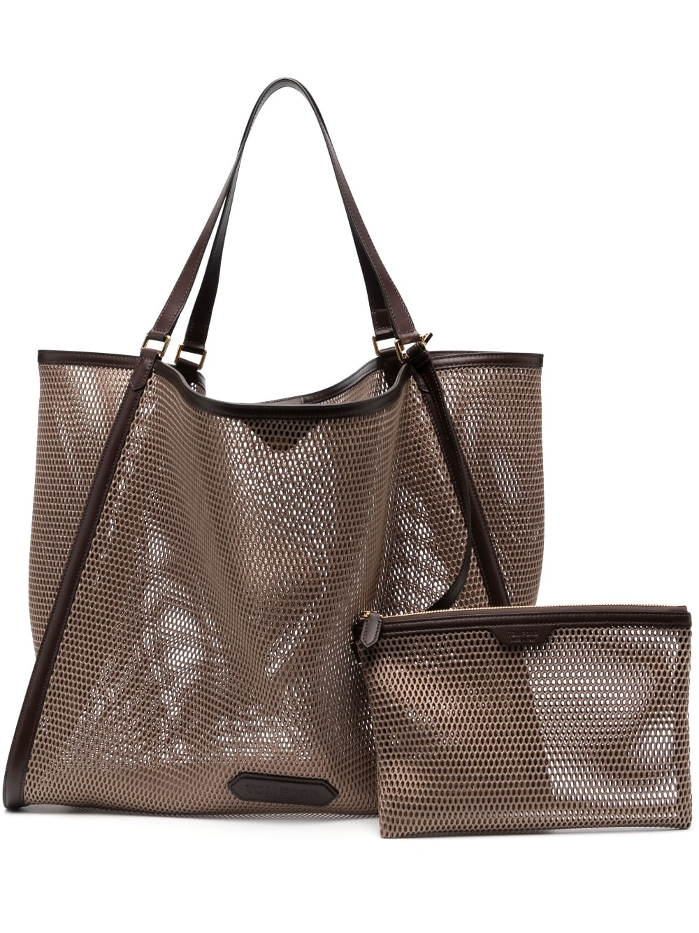 leather-trimmed mesh shoulder bag - 1