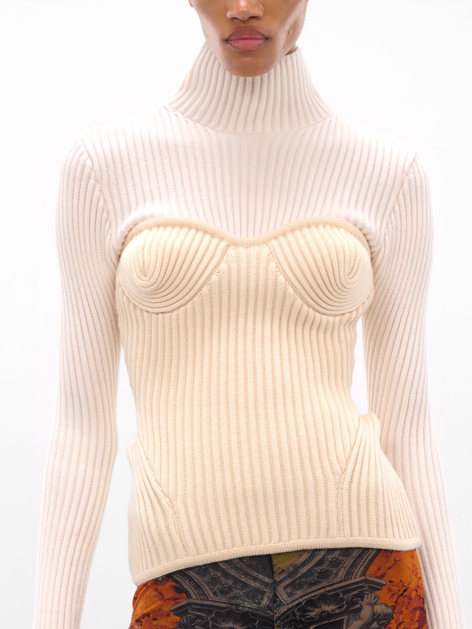 Rib-Knit Corset Turtleneck Sweater - 4